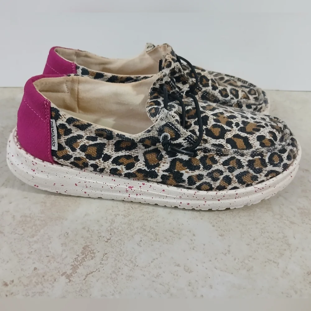 Hey Dude Brown and Pink Moccasins with Leopard‎ Print